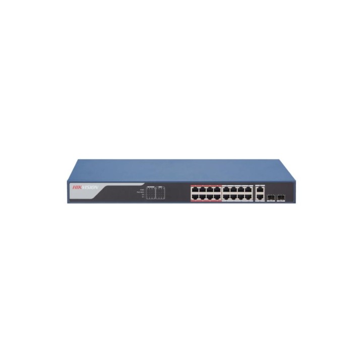 HIKVISION : Smart Managed 16-Port 100 Mbps PoE Switch, 16 × 100 Mbps PoE RJ45 ports, 2 × gigabit combos, AF/AT camera can re...