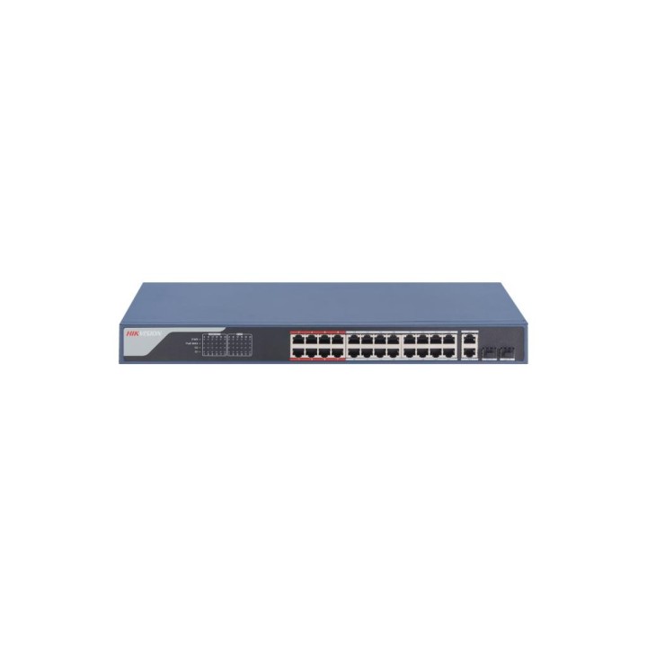 HIKVISION : Smart Managed 24-Port 100 Mbps PoE Switch, 24 × 100 Mbps PoE RJ45 ports, 2 × gigabit combos,AF/AT camera can rea...