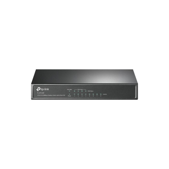 TPLINK : 8-port 10/100Mbps Desktop PoE Switch, 8 10/100Mbps RJ45 ports including 4 PoE ports, 57W PoE Power supply, steel ca...