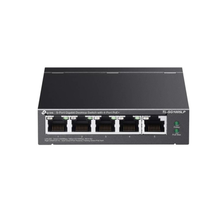 TPLINK : 5-Port Gigabit Desktop Switch with 4-Port PoE+ PORT: 4× Gigabit PoE+ Ports, 1× Gigabit Non-PoE Port SPEC: 802.3af/a...