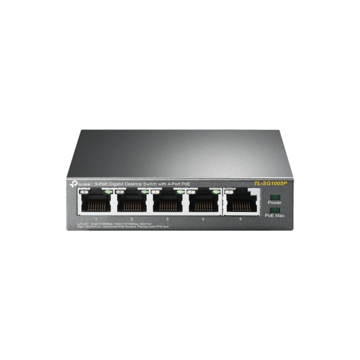 TPLINK : 5-Port Gigabit Desktop Switch with 4-Port PoE+ PORT: 4× Gigabit PoE+ Ports, 1× Gigabit Non-PoE Port SPEC: 802.3af/a...