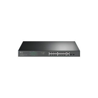 TPLINK : 18-Port Gigabit Rackmount Switch, • 16× PoE+ gigabit RJ45 ports • 2× gigabit non-PoE RJ45 ports • 2× combo gigabit...