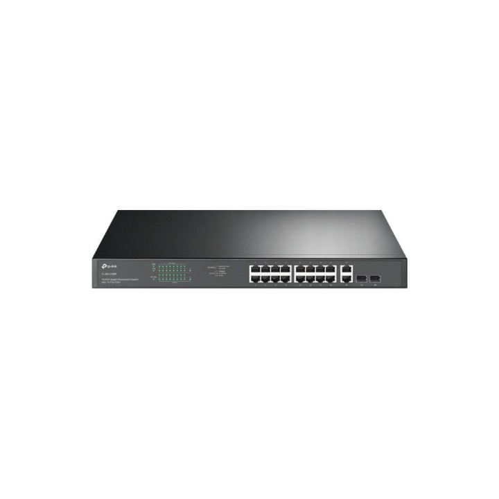 TPLINK : 18-Port Gigabit Rackmount Switch, • 16× PoE+ gigabit RJ45 ports • 2× gigabit non-PoE RJ45 ports • 2× combo gigabit...