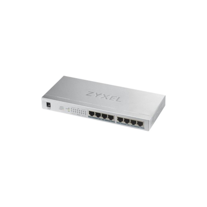 ZYXEL : 8-port GbE, Unmanaged Switch Metal Case, PoE 802.3af และ 802.3at ที่พอร์ต 1-8, Power budget 60W