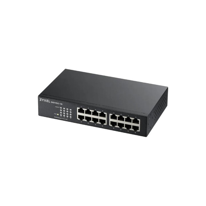 ZYXEL : 16 port GbE, Unmanaged Switch Metal Case, Rack-mount kit for installing 19" rack